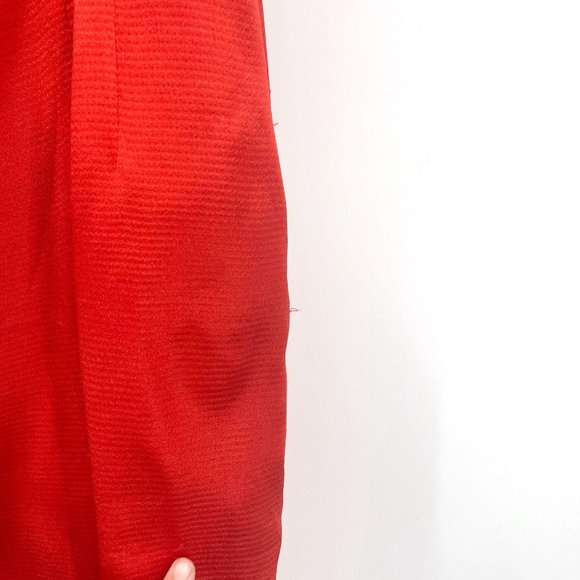 SOLD Calvin Klein Red Satin Roman Shoulder Party Dress - Picture 8 of 10